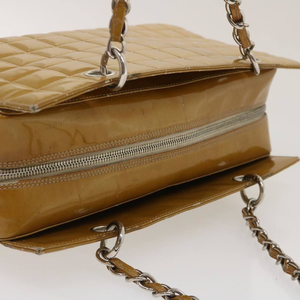 CHANEL Choco Bar Chain Shoulder Bag Enamel Beige CC Auth jk1646 - Picture 6 of 16